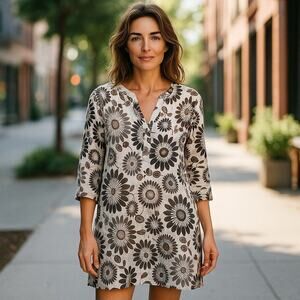 Boden Anthropologie Floral Bohemian Dress 100% Linen Sz 12 Beach Vacation Cruise